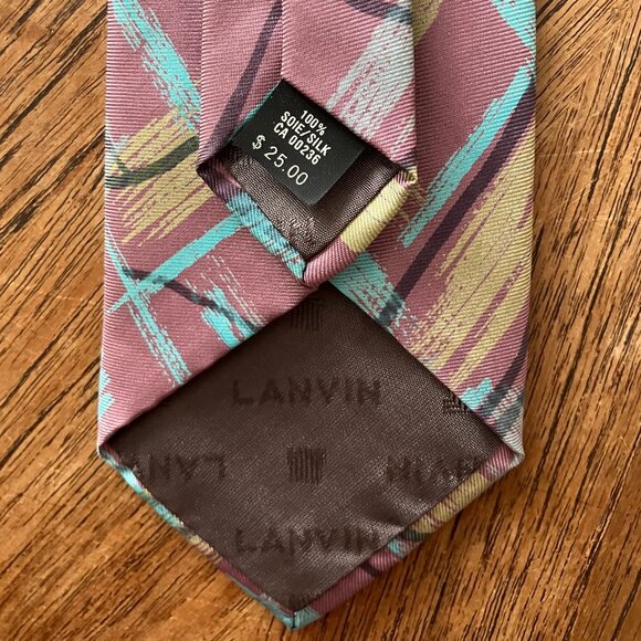 Vintage Lanvin Paris Silk Tie with a Pastel Paint Brush Stoke Pattern - Picture 6 of 10